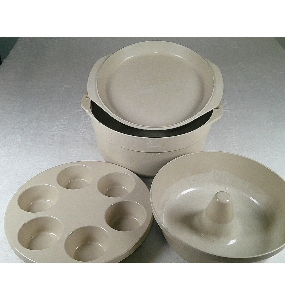 Vintage Tupperware Micro-Cook 4 Piece Set Almond Beige Casserole Bundt Muffin